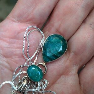 Sterling Silver Green Gemstone Pendant Necklace, New, 20" Sterling Silver Chain